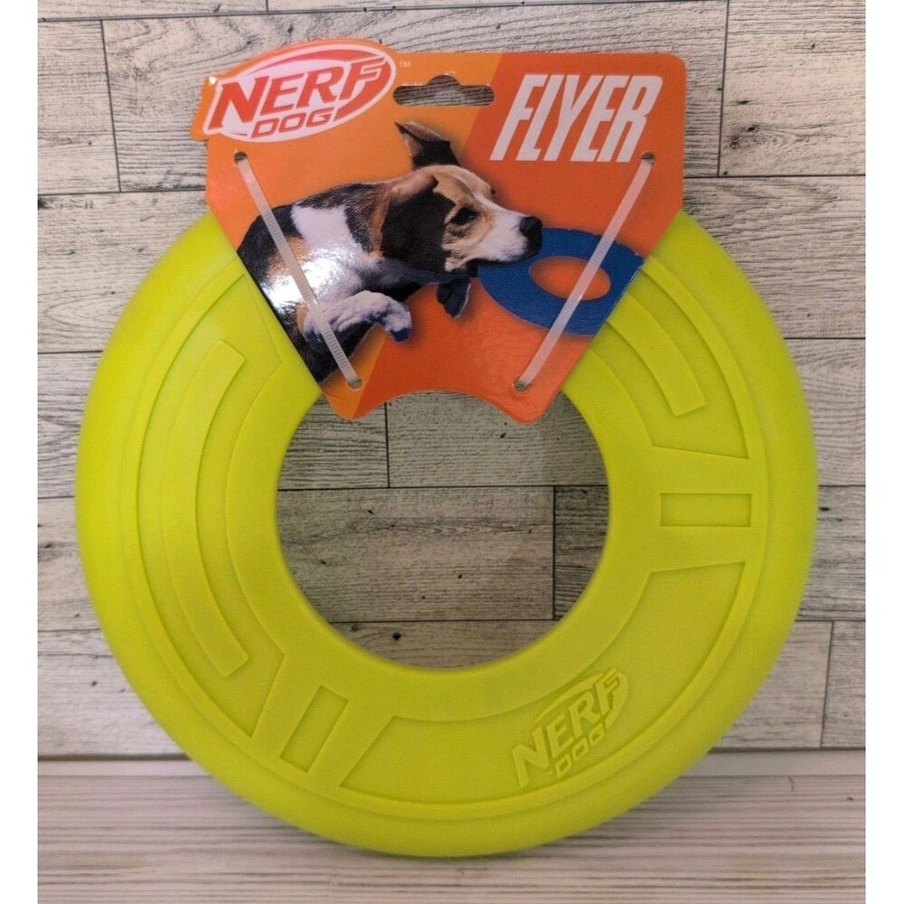 Nerf Dog Rubber Tire Flyer Dog Toy Flying Disc Lightweight Durable Floats 10”